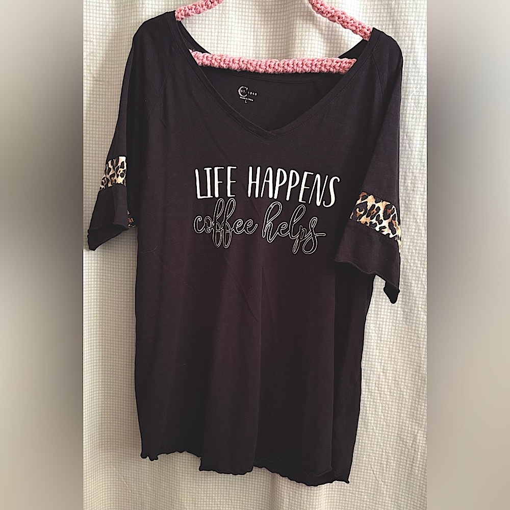 Cato Black Tee with Leopard Sleeve Detail